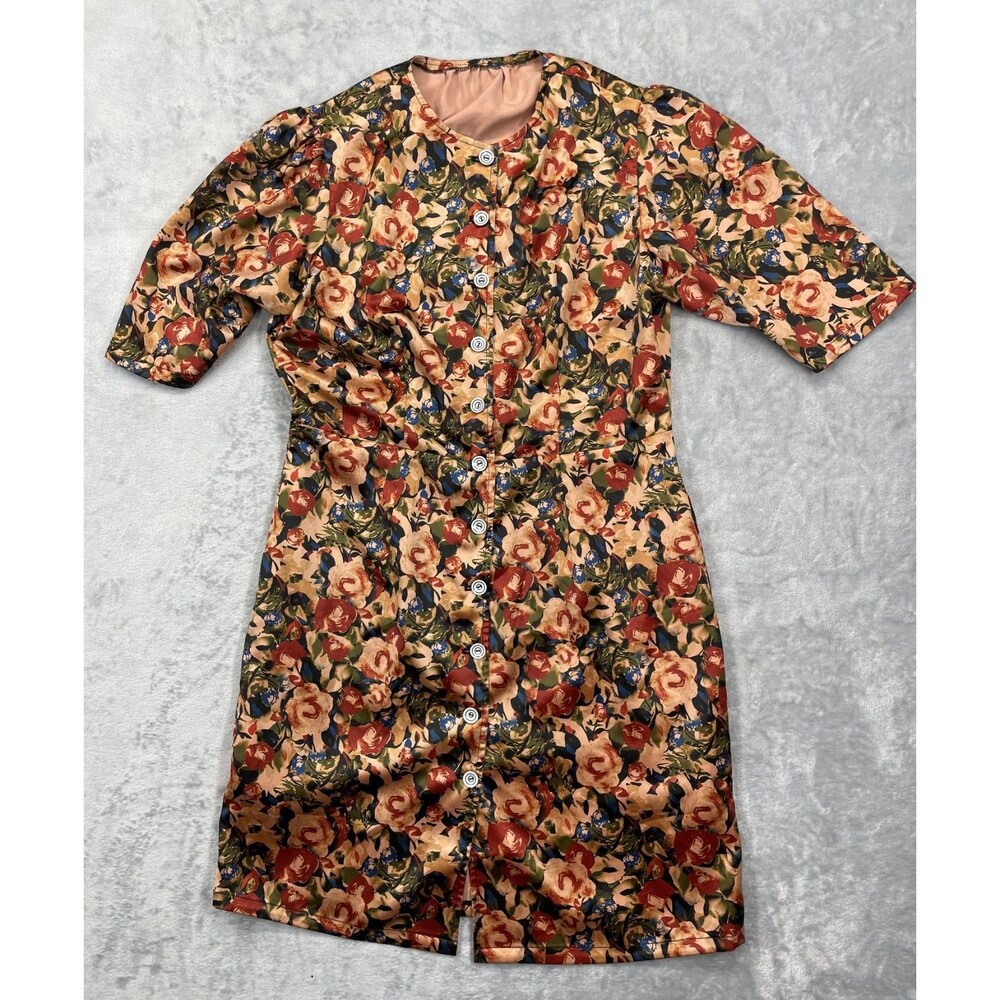 Vintage Handmade Small Floral Button-Down Tea Dress | Cottagecore Puffed Short